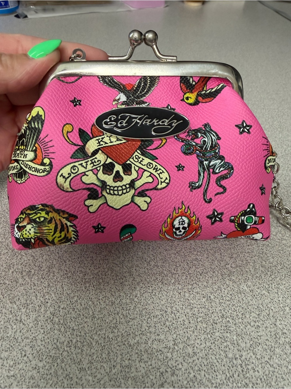 Ed Hardy Pink Tattoo new without tags  Wristlet Coin purse